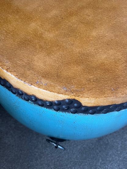 Beautiful Blue Antique Drum Style Table             ( with darker top )