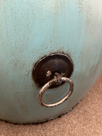 Beautiful Blue Antique Drum Style Table             ( with darker top )