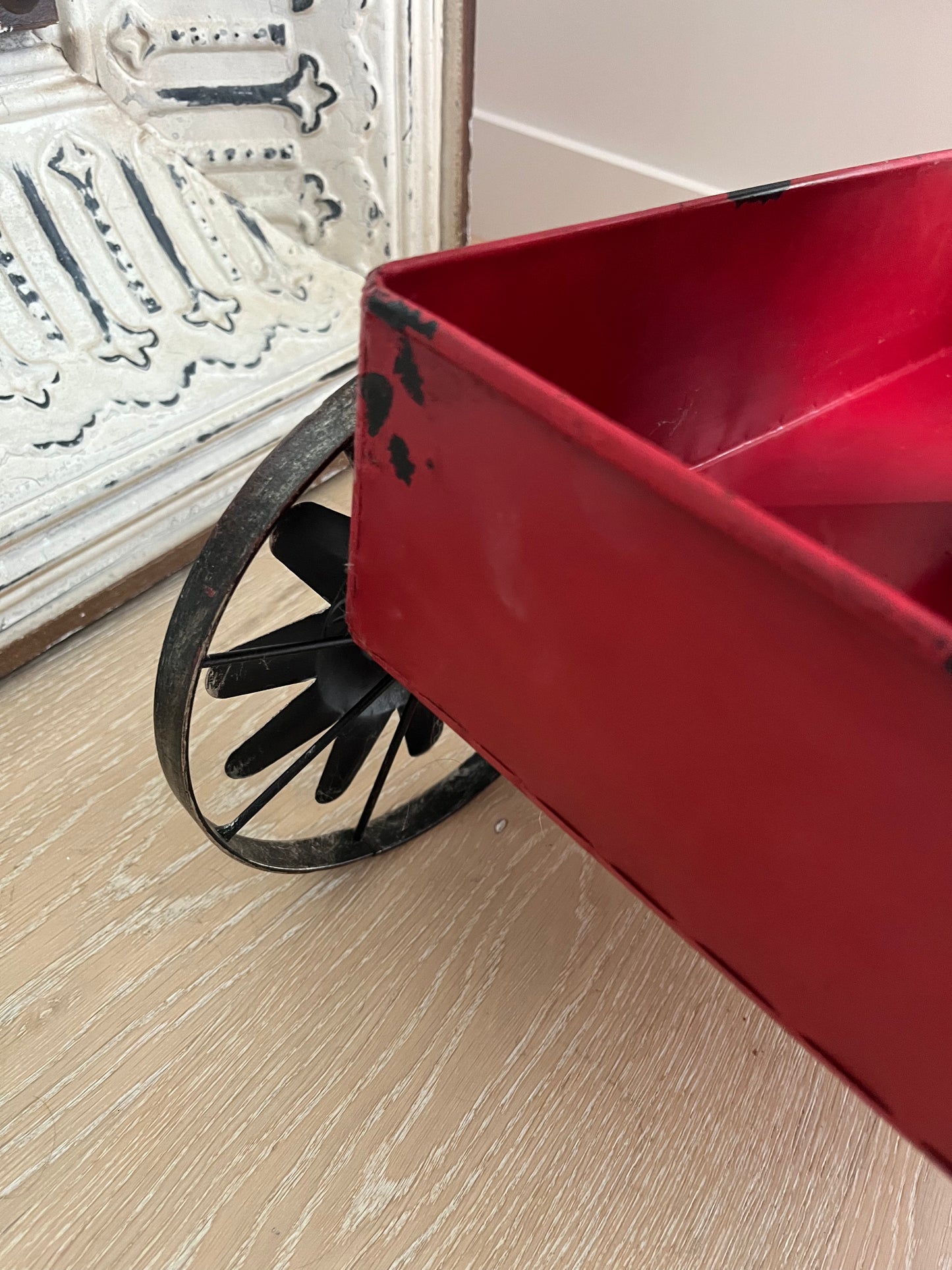 Rustic Red Decorative Metal Wagon
