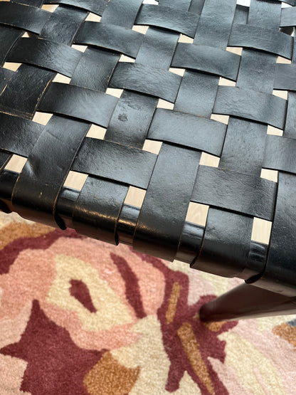 Pair of Leather and Wooden Woven Chairs