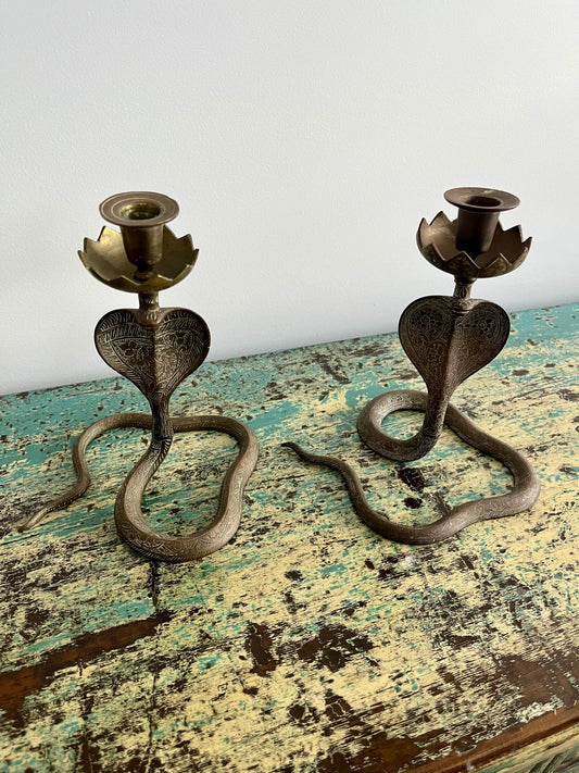 Pair of Vintage Metal Snake Candle Holders