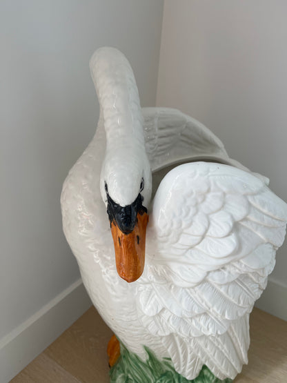 Stunning Italian Vintage Ceramic Swan Umbrella Stand/ Planter