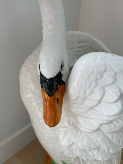 Stunning Italian Vintage Ceramic Swan Umbrella Stand/ Planter