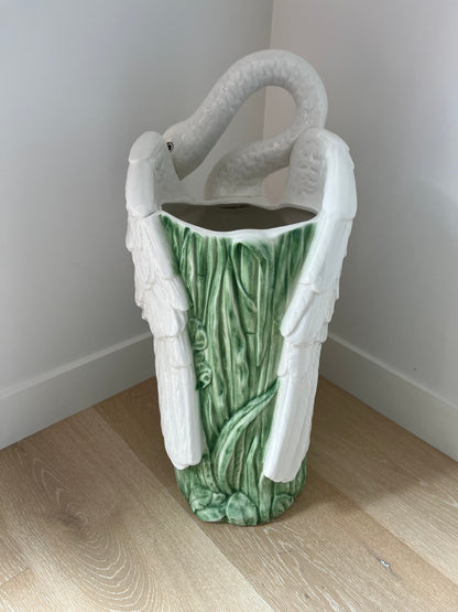 Stunning Italian Vintage Ceramic Swan Umbrella Stand/ Planter
