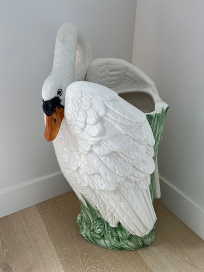 Stunning Italian Vintage Ceramic Swan Umbrella Stand/ Planter