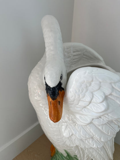 Stunning Italian Vintage Ceramic Swan Umbrella Stand/ Planter