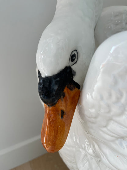 Stunning Italian Vintage Ceramic Swan Umbrella Stand/ Planter
