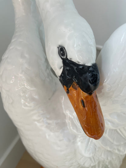Stunning Italian Vintage Ceramic Swan Umbrella Stand/ Planter