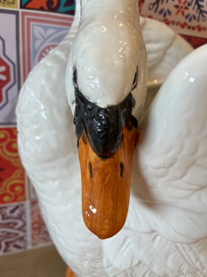 Stunning Italian Vintage Ceramic Swan Umbrella Stand/ Planter