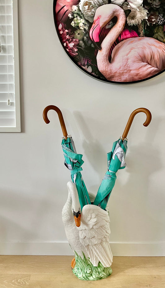 Stunning Italian Vintage Ceramic Swan Umbrella Stand/ Planter