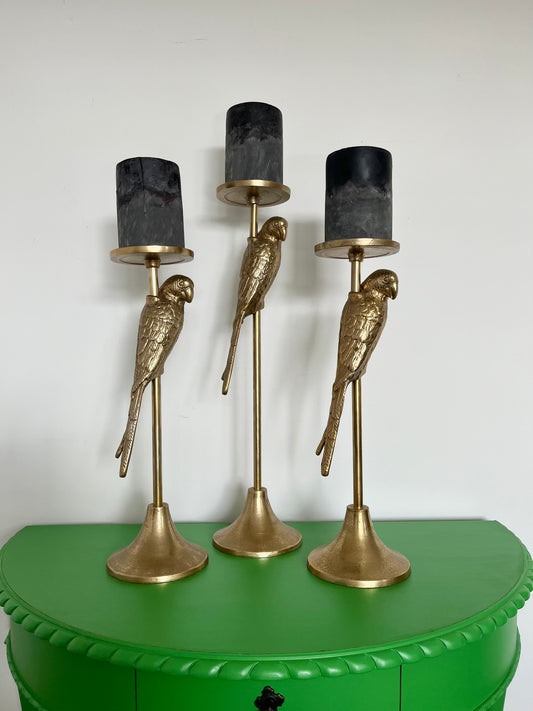 Gorgeous Gold Metal Parrot Candle Holders