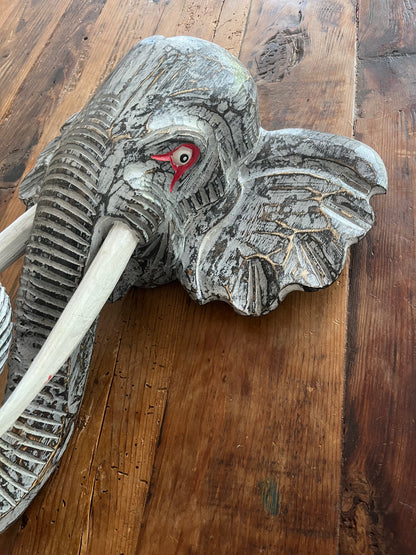 Wooden Elephant Head Decor