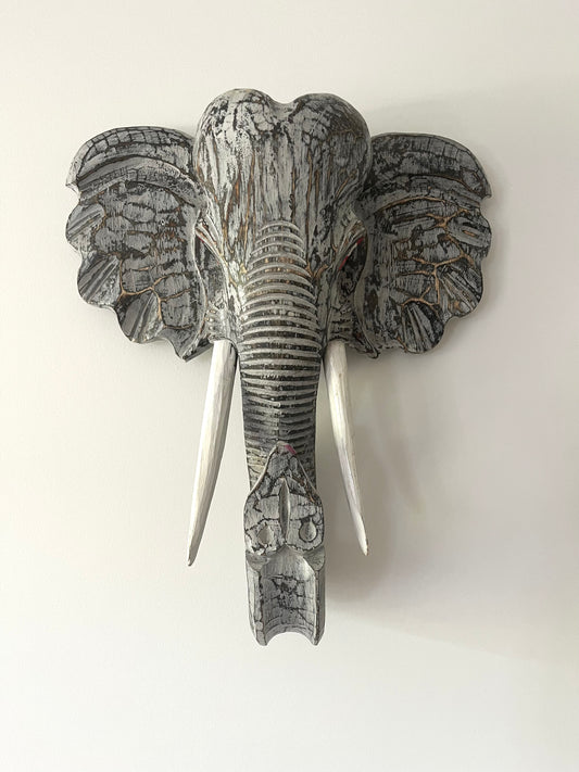 Wooden Elephant Head Decor