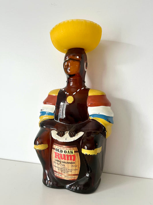 Vintage Old Oak Rum Limbo Drummer Bottle with Sombrero Lid