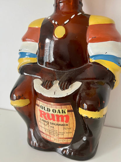 Vintage Old Oak Rum Limbo Drummer Bottle with Sombrero Lid