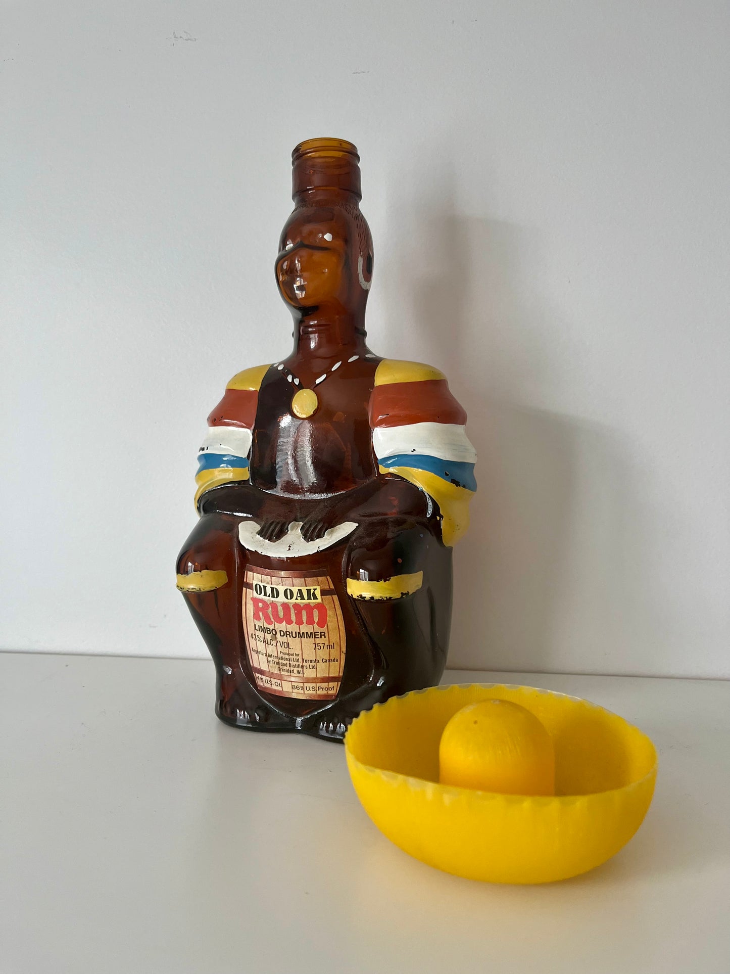Vintage Old Oak Rum Limbo Drummer Bottle with Sombrero Lid