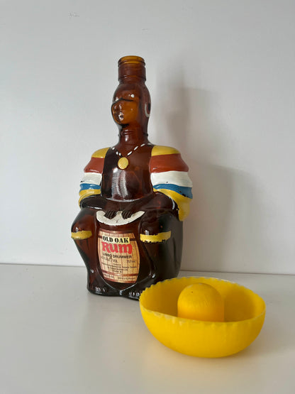 Vintage Old Oak Rum Limbo Drummer Bottle with Sombrero Lid