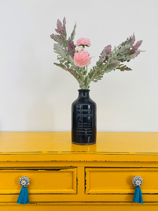 Funky Blue Vintage Vase with Faux Flowers