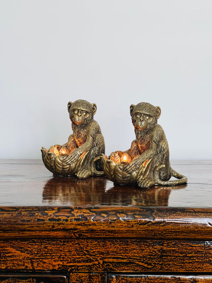 Pair of Bronze Monkey Candle Holders