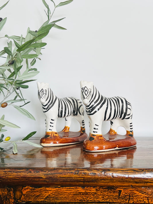 Pair of Funky Ceramic Zebras