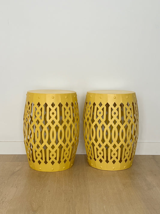 Pair of Funky Yellow Metal Stools/ Side Tables