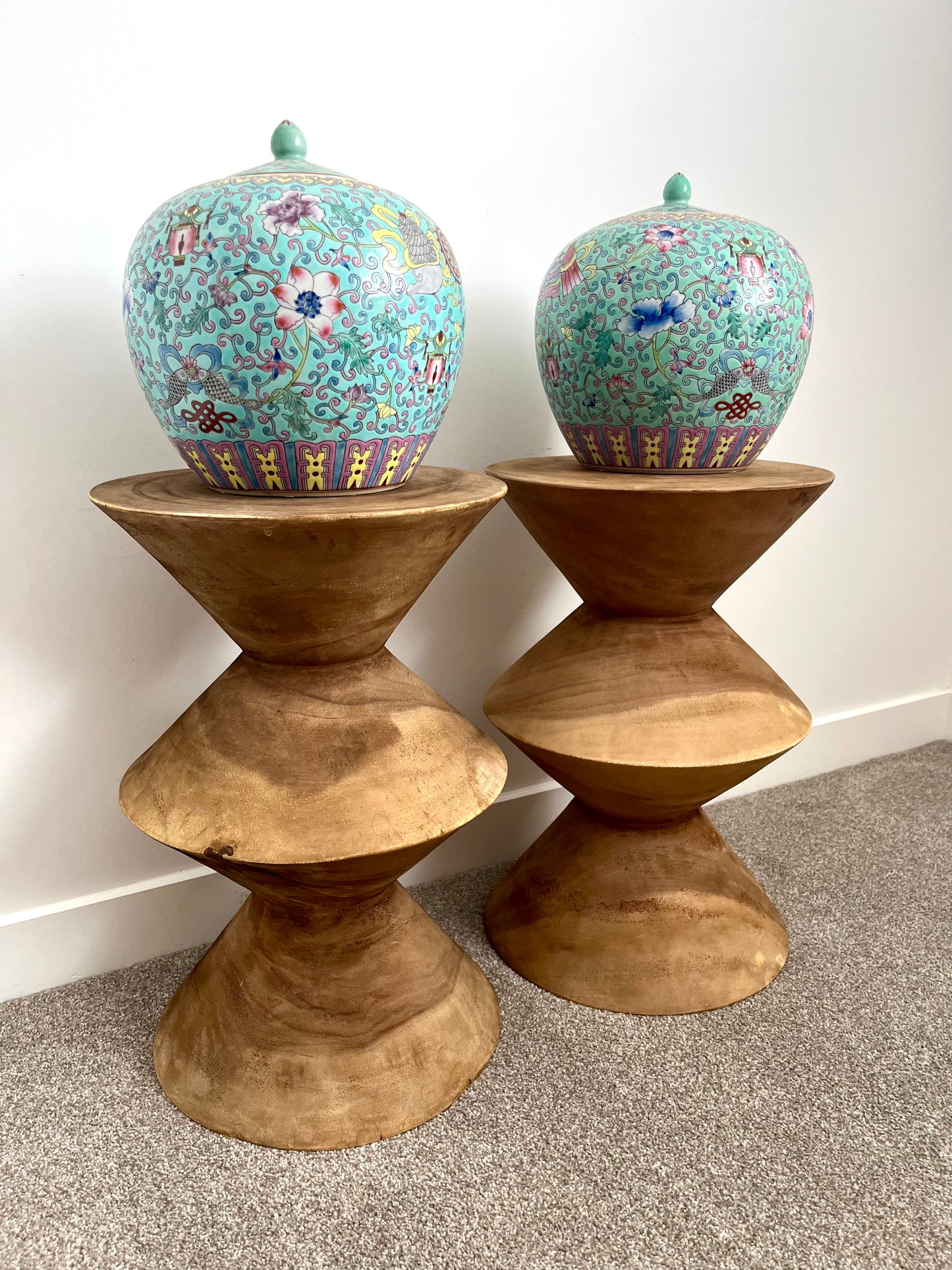 Beautiful Pair of Wooden Side Tables/ Stools