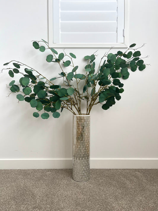 Striking Mosaic Vase with Faux Eucalptus Branches