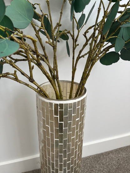 Striking Mosaic Vase with Faux Eucalptus Branches