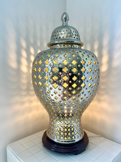 Stunning Silver Ceramic Cut Out Lamp