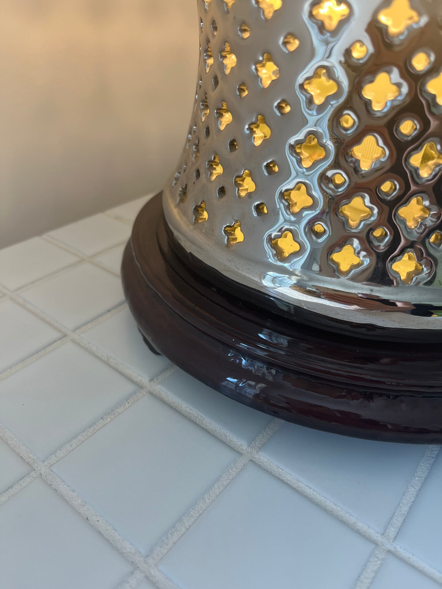 Stunning Silver Ceramic Cut Out Lamp