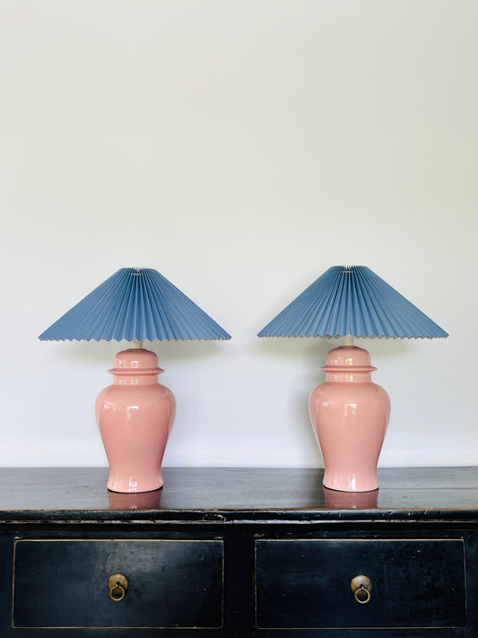 Ceramic Lamps with Pleated Paper Shades