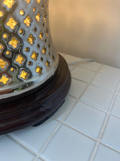 Stunning Silver Ceramic Cut Out Lamp