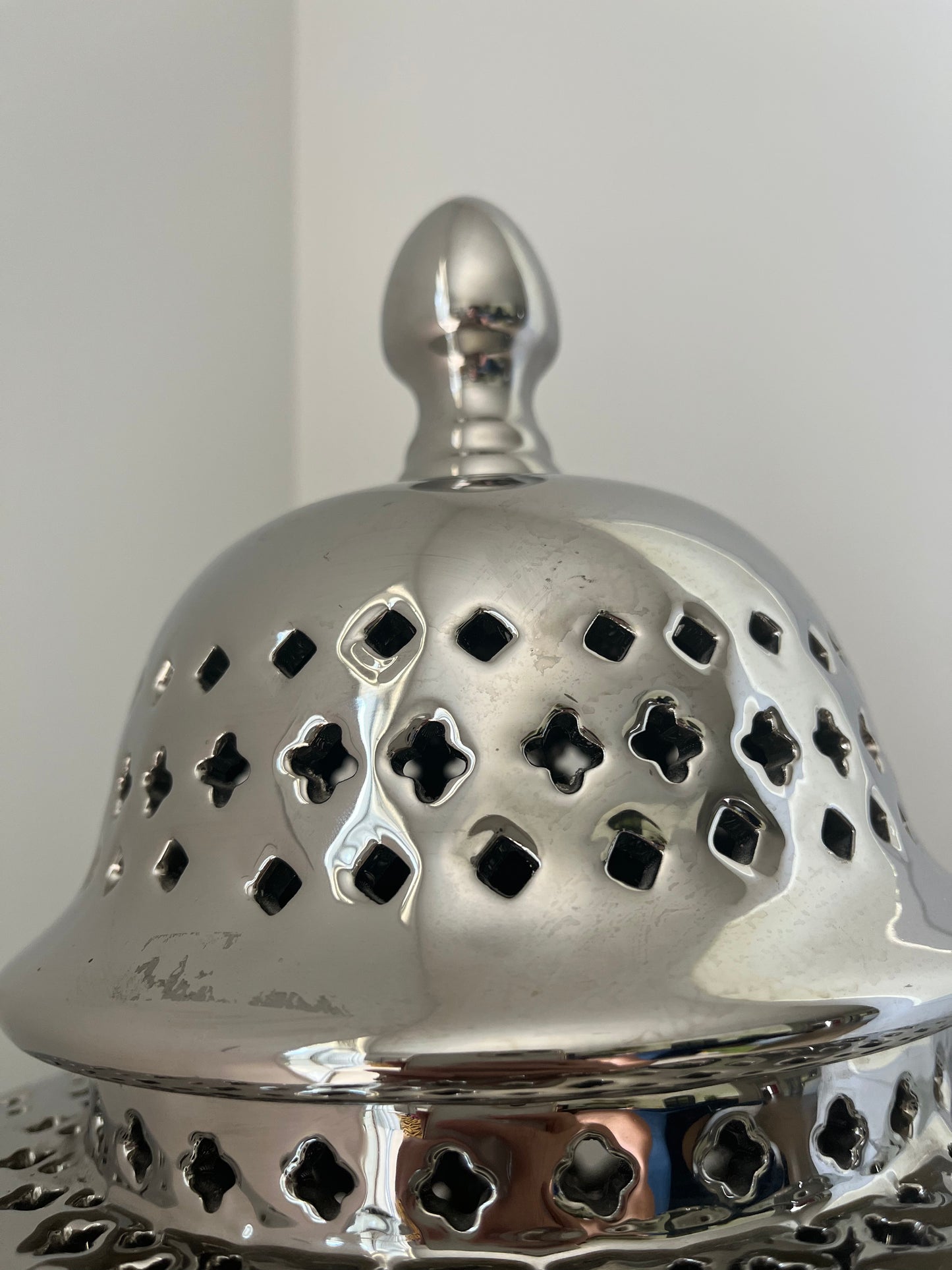 Stunning Silver Ceramic Cut Out Lamp