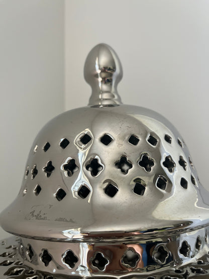 Stunning Silver Ceramic Cut Out Lamp