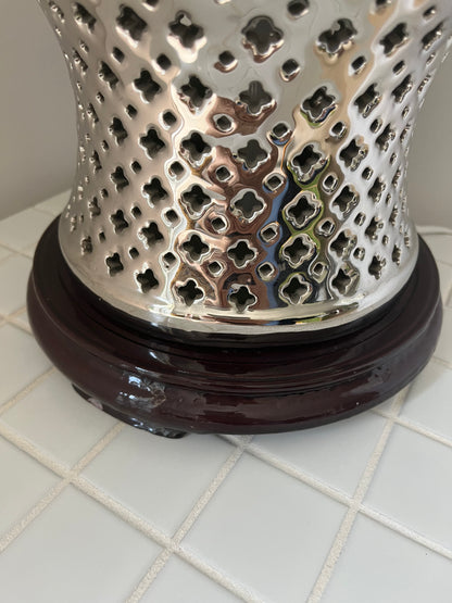 Stunning Silver Ceramic Cut Out Lamp