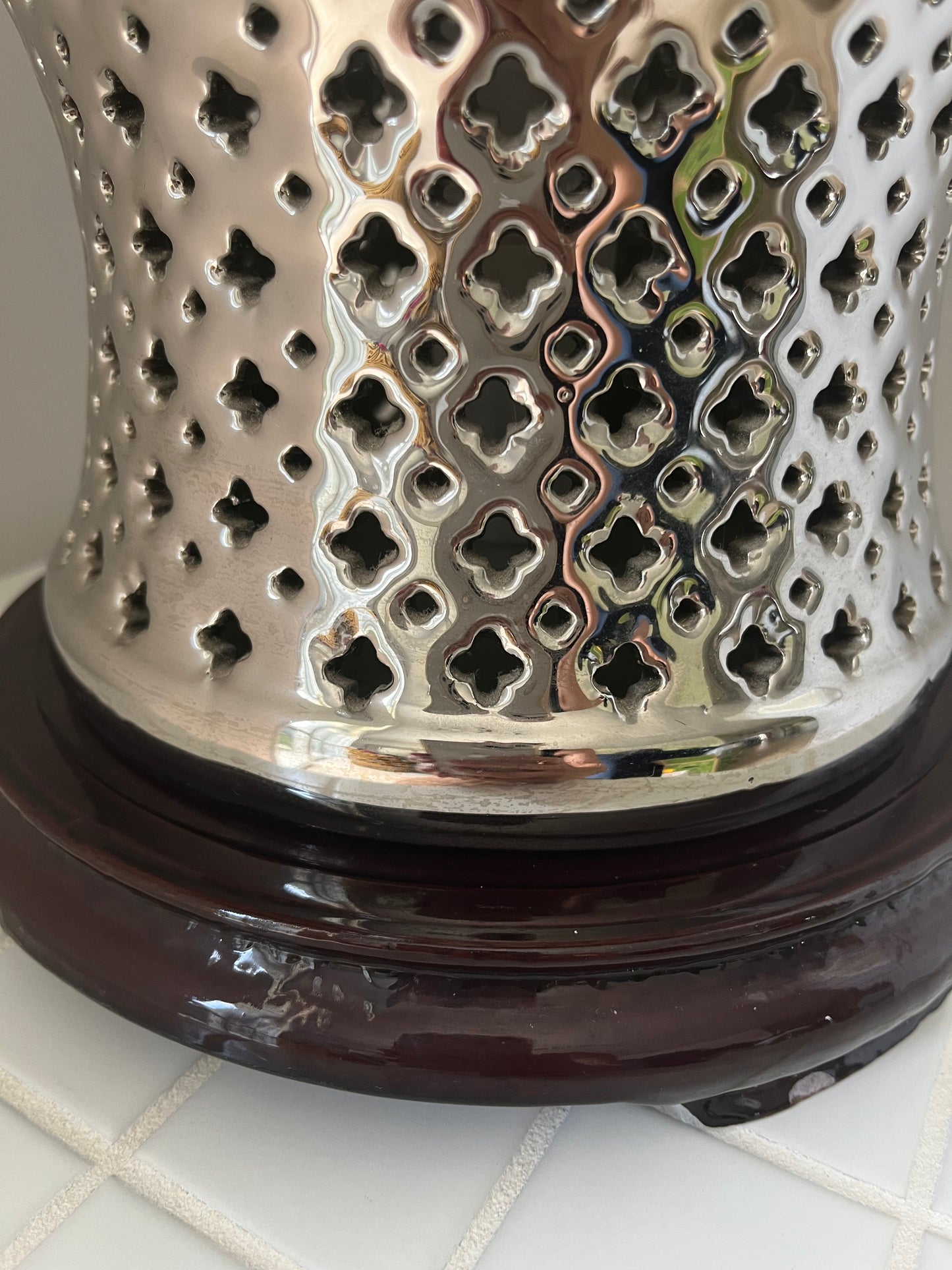 Stunning Silver Ceramic Cut Out Lamp