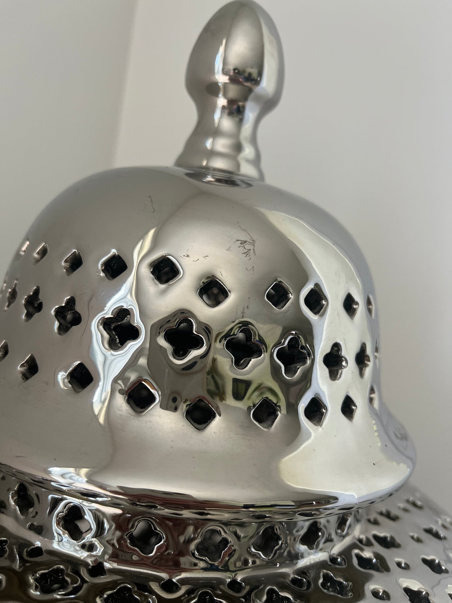 Stunning Silver Ceramic Cut Out Lamp
