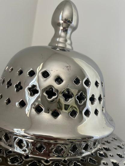 Stunning Silver Ceramic Cut Out Lamp