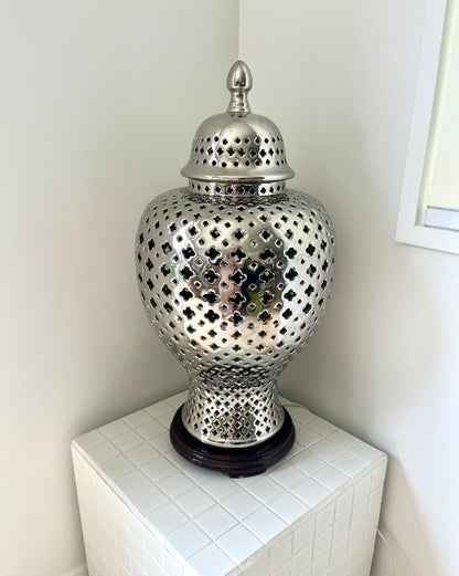 Stunning Silver Ceramic Cut Out Lamp