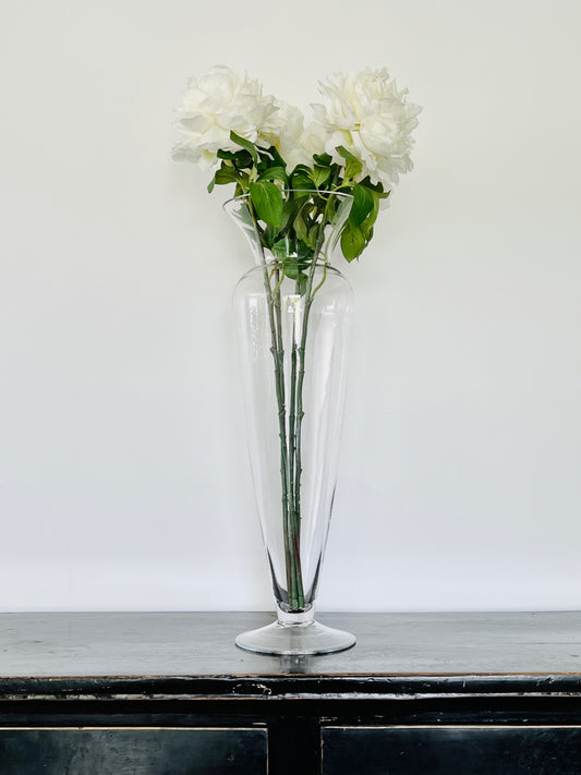 Tall Glass Vase with Faux Peonies