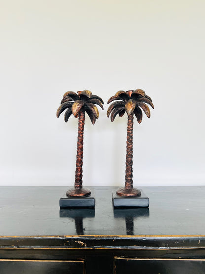 Pair of Bronze Palm Candlesticks
