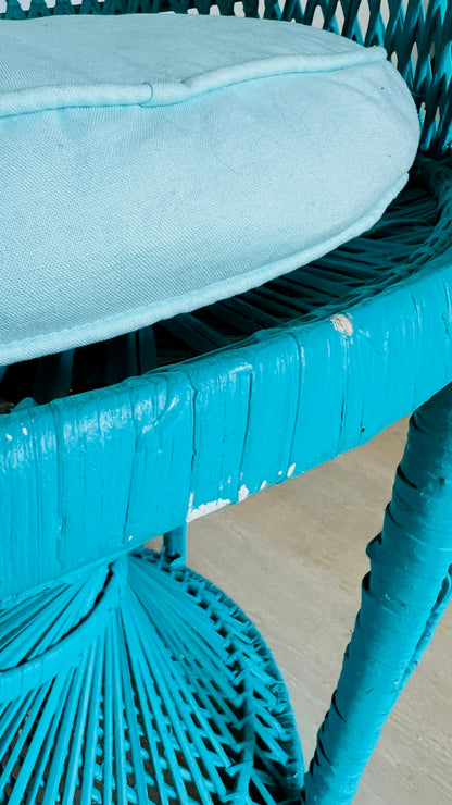 Gorgeous Blue Peacock Rattan Chair