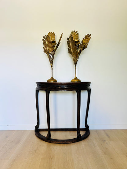 Beautiful Banana Leaf Candlestick Pair-Gold Metal