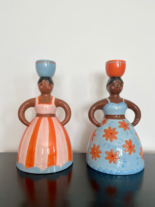 Lovely Pair of Lady Candleholders