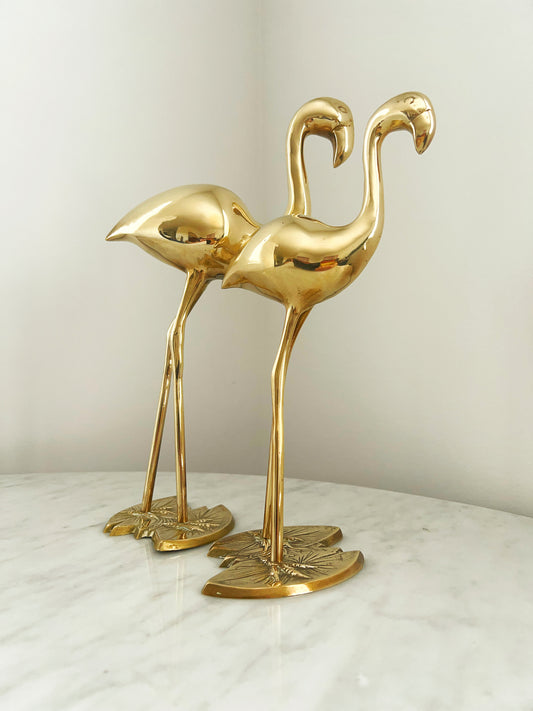 Beautiful Vintage Solid Brass Flamingos