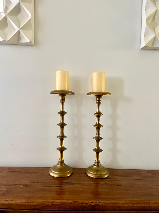 Ridged Pillar Candlesticks x 2