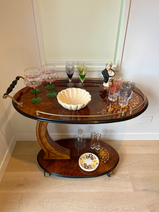 Beautiful Fully Curated Inlaid Wood Drinks Trolley