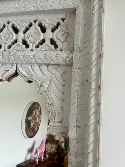 Beautiful White Carved Wooden Mirror