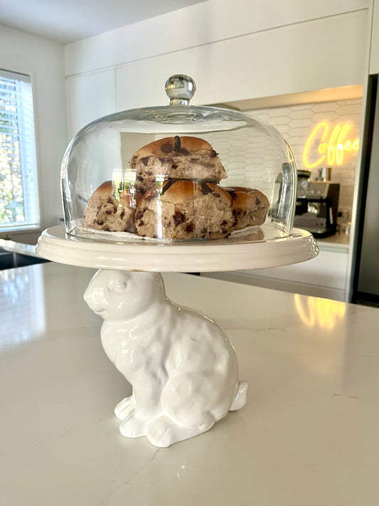 Beautiful Bunny Treat Stand with Glass Dome