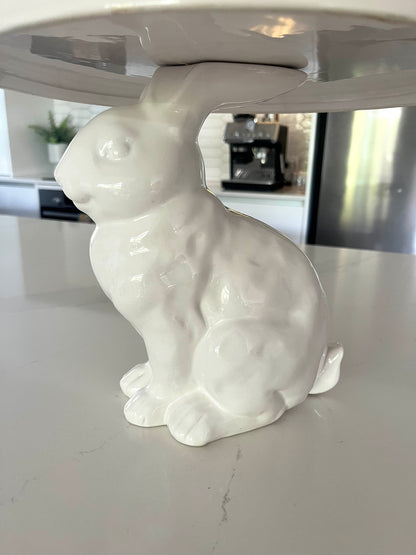 Beautiful Bunny Treat Stand with Glass Dome